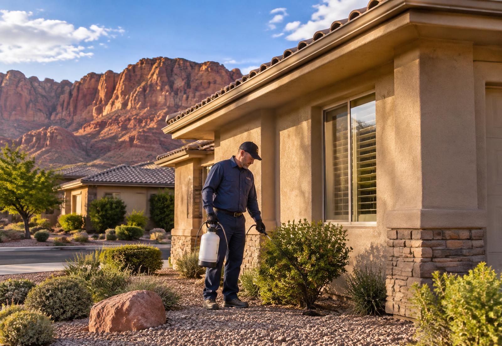 A St. George home with red rock canyon walls behind it
